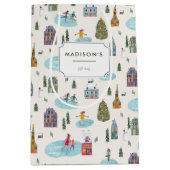 キュートウィンターハウスヴィレッジシーンクリスマス ミディアムペーパーバッグ (正面)