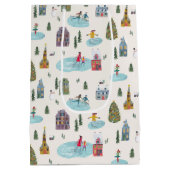 キュートウィンターハウスヴィレッジシーンクリスマス ミディアムペーパーバッグ (裏面)