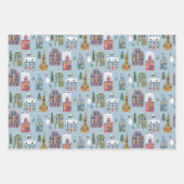 キュートウィンターハウスヴィレッジシーンクリスマス ラッピングペーパーシート (正面)