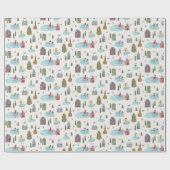 キュートウィンターハウスヴィレッジシーンクリスマス ラッピングペーパー (フラット)