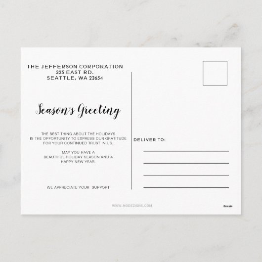 キュートウィンターハウス実在エステート企業のビジネス シーズンポストカード (裏面)