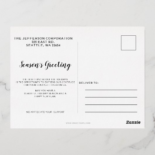 キュートウィンターハウス実在エステート企業のビジネス 箔シーズンポストカード (裏面)