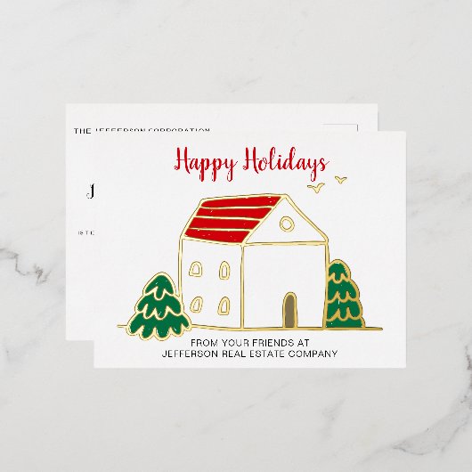 キュートウィンターハウス実在エステート企業のビジネス 箔シーズンポストカード (正面/裏面)