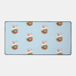 キュートウィンターバードホリデーデザインクリスマス デスクマット