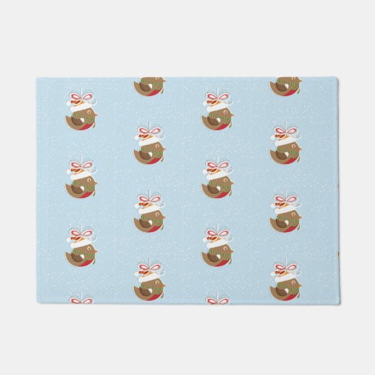 キュートウィンターバードホリデーデザインクリスマス ドアマット (正面)