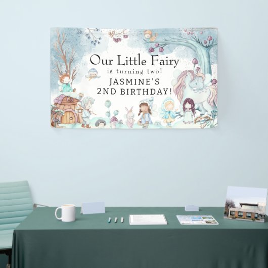 キュートウィンターフォレスト妖精クリスマスガールズ誕生日 横断幕 (トレードショー)