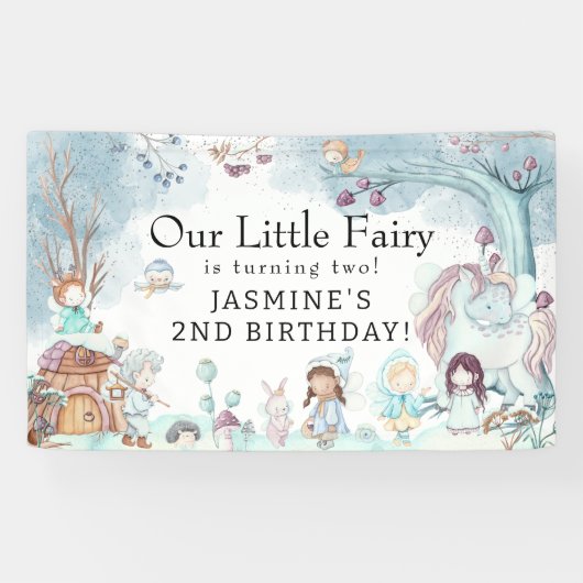 キュートウィンターフォレスト妖精クリスマスガールズ誕生日 横断幕 (横)