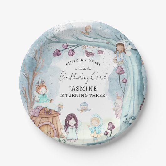 キュートウィンターフォレスト妖精クリスマスガール誕生日 ペーパープレート (正面)