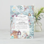 キュートウィンターフォレスト妖精クリスマスガール誕生日 招待状 (スタンド正面)