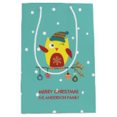 キュートウィンターフクロムクリスマスイラストレーション ミディアムペーパーバッグ (正面)