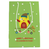 キュートウィンターフクロムクリスマスイラストレーション ミディアムペーパーバッグ (正面)