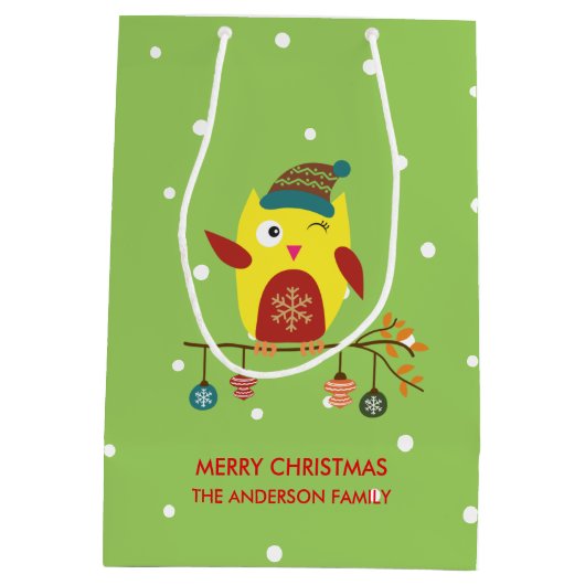 キュートウィンターフクロムクリスマスイラストレーション ミディアムペーパーバッグ (裏面)