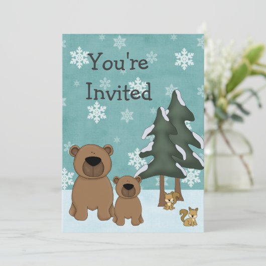 キュートウィンターベアーズウッドランドベビーシャワー招待状 招待状 (スタンド正面)