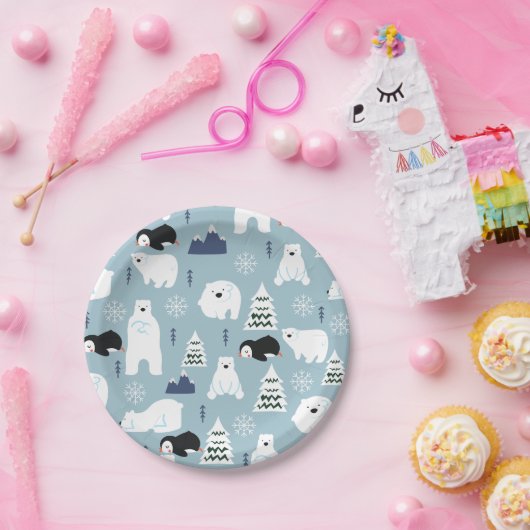 キュートウィンターベア&ペンギンパステルブルーパーティー ペーパープレート (パーティー)