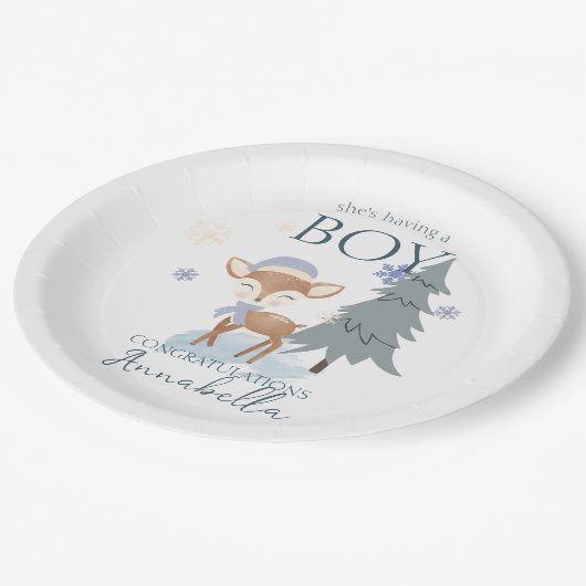 キュートウィンターベビーディアボーイファウン ペーパープレート (アングル)