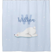 キュートウィンターポーラベア名前をカスタムする子供部屋デコール シャワーカーテン (正面)