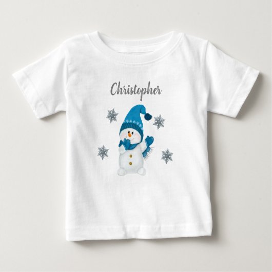 キュートウィンターリトル雪だるま雪片男の赤ちゃん ベビーTシャツ (正面)