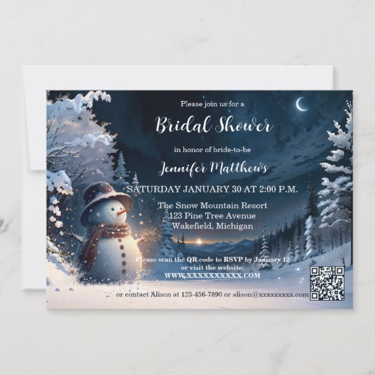 キュートウィンター雪だるまブライダルシャワー 招待状 (正面)