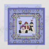 キュートウィンター雪だるま誕生日招待状 招待状 (正面/裏面)