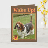 キュートウェイクアップ誕生日カードW/Coffee & Basset Hound カード (黄色い花)