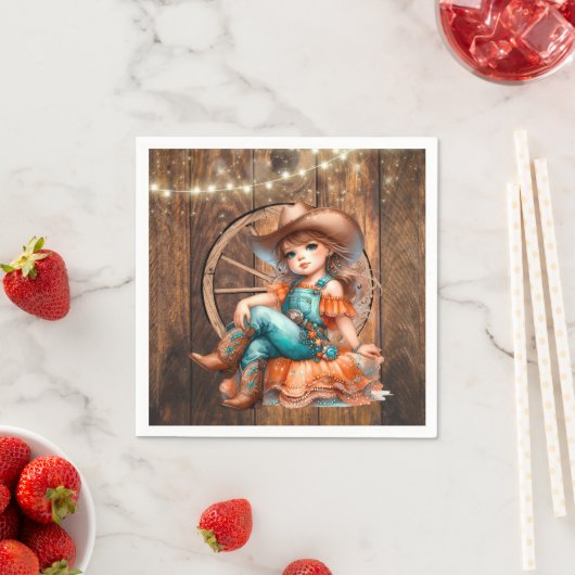 キュートウェスタン女性のカーボーイバースデーパーティー スタンダードカクテルナプキン (インサイチュ)