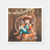 キュートウェスタン女性のカーボーイバースデーパーティー スタンダードカクテルナプキン (正面)