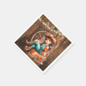 キュートウェスタン女性のカーボーイバースデーパーティー スタンダードカクテルナプキン (角)