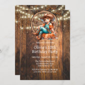 キュートウェスタン女性のカーボーイバースデーパーティー 招待状 (正面/裏面)