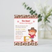 キュートウェスタン女性のカーボーイファーム子供の誕生日パーティーインヴィ 招待状 (スタンド正面)