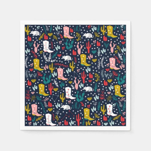 キュートウェスタン女性のカーボーイ紙ナプキンス スタンダードカクテルナプキン (正面)