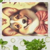 キュートウェルシュコーギーカーディガンイラストレーション キッチンタオル (折り畳み)