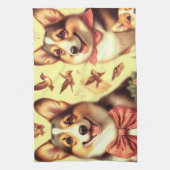 キュートウェルシュコーギーカーディガンイラストレーション キッチンタオル (縦)