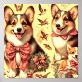 キュートウェルシュコーギーカーディガンイラストレーション ポスター (正面)