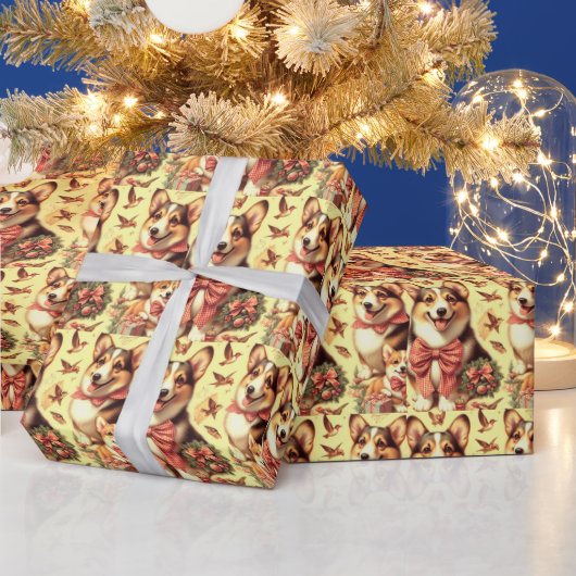 キュートウェルシュコーギーカーディガンイラストレーション ラッピングペーパー (クリスマス)