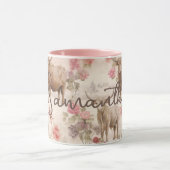 キュートウエスタンハイランド牛素朴ピンクフローラ マグカップ (中央)
