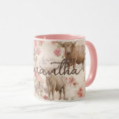 キュートウエスタンハイランド牛素朴ピンクフローラ マグカップ (正面右)