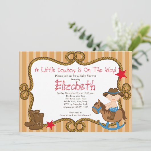 キュートウエスタンリトルカウボーイベビーシャワー招待状 招待状 (スタンド正面)
