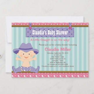 キュートウエスタン女性のカーボーイベビーシャワー招待状 招待状