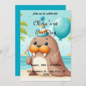 キュートウォラスをテーマにした誕生日招待状 シーズンカード (正面/裏面)