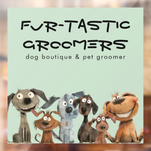 キュートウォーおもしろいターカラードッグトリマーズブティックブルー ウィンドウサイン (シート2)