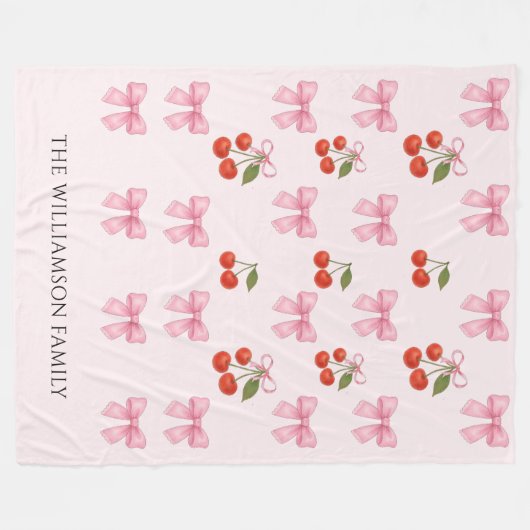 キュートウォーターさくらんぼボウコケパーソナライズされたット フリースブランケット (正面(横))