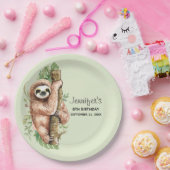 キュートウォーターのカラースロス&トロピカル葉誕生日 ペーパープレート (パーティー)