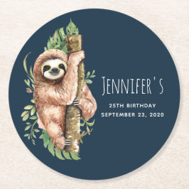 キュートウォーターのカラースロス&トロピカル葉誕生日 ラウンドペーパーコースター