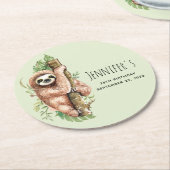 キュートウォーターのカラースロス&トロピカル葉誕生日 ラウンドペーパーコースター (アングル)