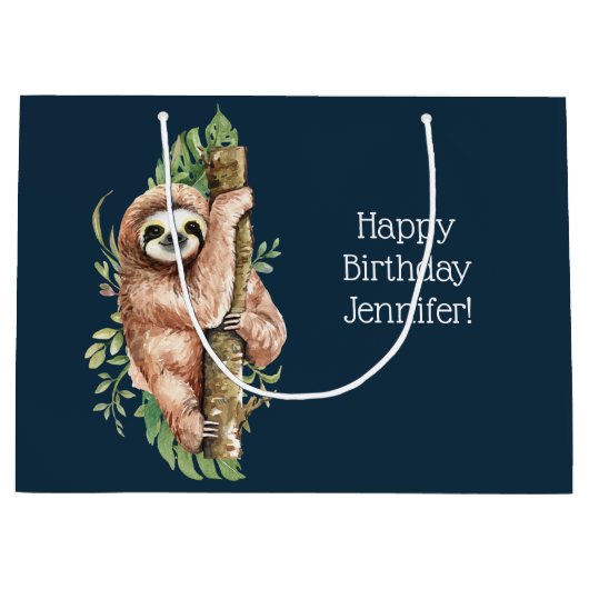 キュートウォーターのカラースロス&トロピカル葉誕生日 ラージペーパーバッグ (正面)