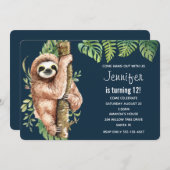 キュートウォーターのカラースロス&トロピカル葉誕生日 招待状 (正面/裏面)