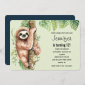 キュートウォーターのカラースロス&トロピカル葉誕生日 招待状 (正面/裏面)