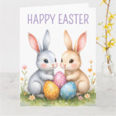 キュートウォーターカラーイースターバニーハッピーイースター カード (黄色い花)