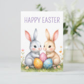 キュートウォーターカラーイースターバニーハッピーイースター カード (スタンド正面)