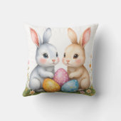 キュートウォーターカラーイースターバニーハッピーイースター クッション (裏面)